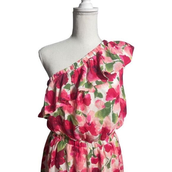 ANDREE BY UNIT One Shoulder Floral Dress, Ruffled Top, Knee length, NWT, Size M - Picture 2 of 7